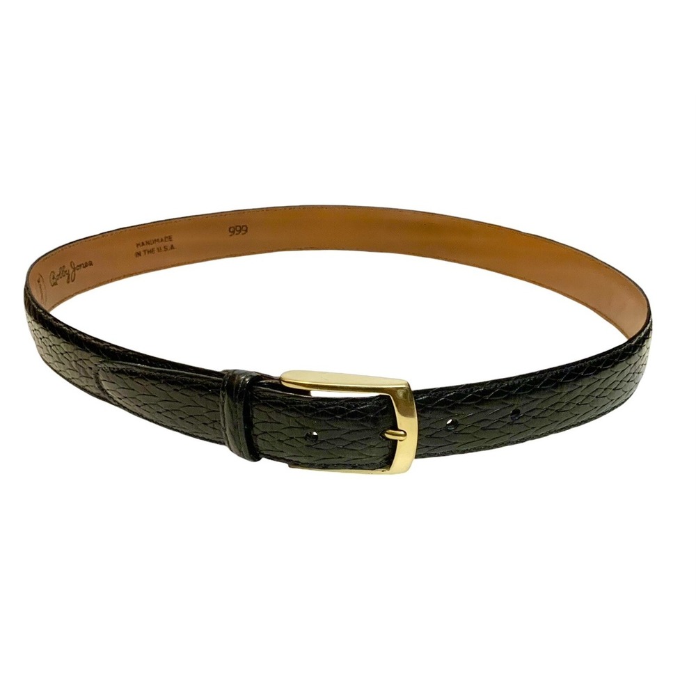 Bobby Jones Black‎ Croc Embossed Leather Belt 34/85 Solid Brass Italian Hardware
